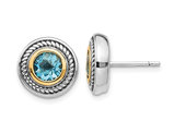 1.00 Carat (ctw) Blue Topaz Button Post Earrings in Sterling Silver with 14K Accents